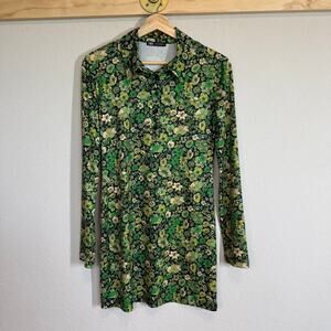 Women's Zara Green Floral Botanical Long Sleeve Shirt Dress‎ Size Small